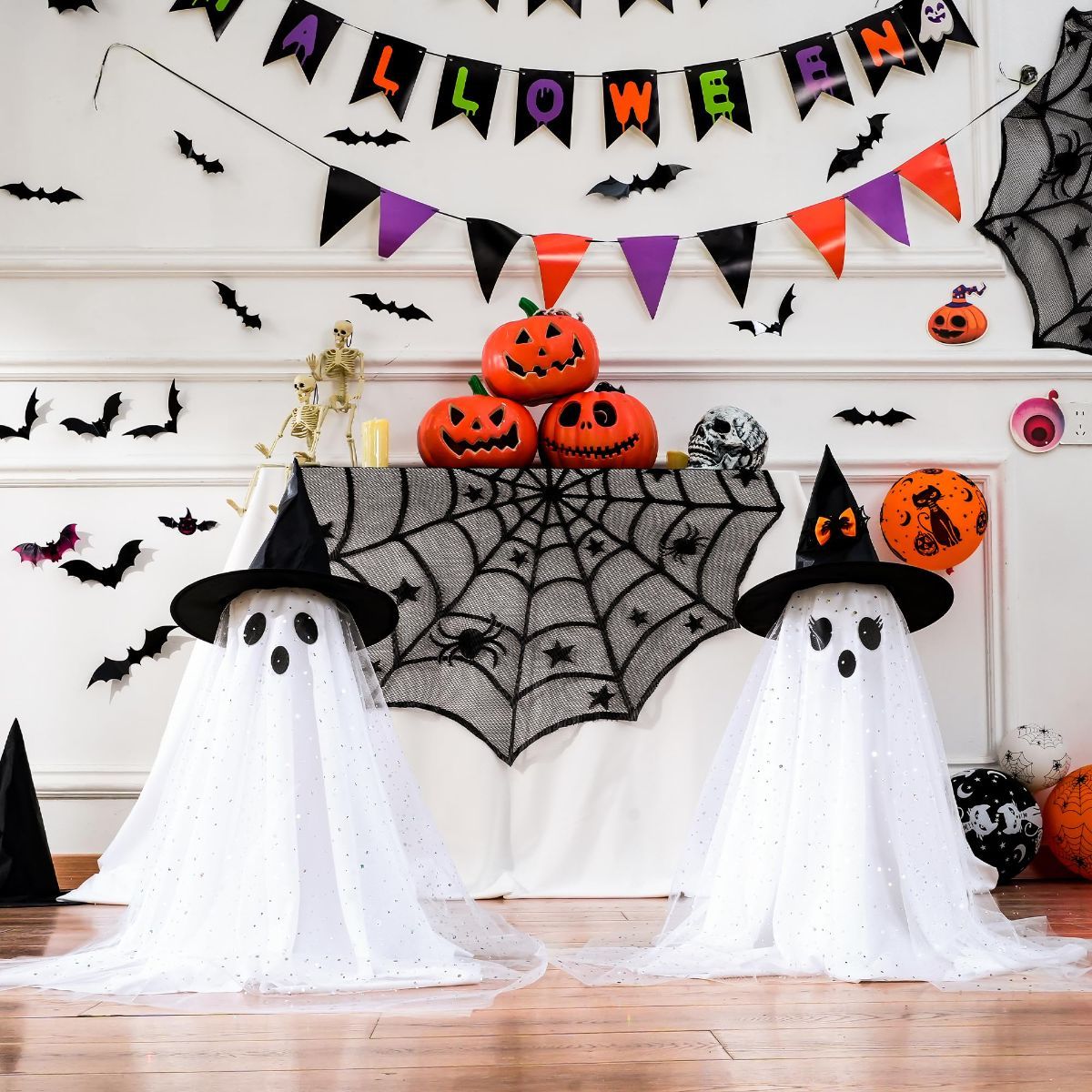 2pcs Halloween Decorations Indoor,Ghost Decor with String Lights Remote Control,Halloween Party Decorations,Spooky Ghost Light for Home Table Room Kitchen Office