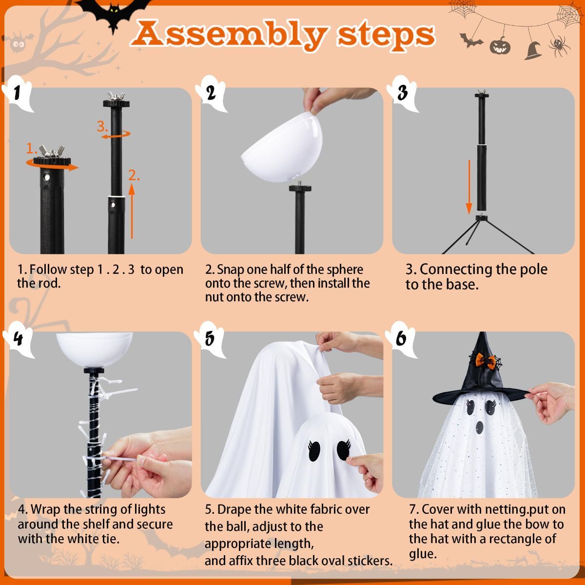 2pcs Halloween Decorations Indoor,Ghost Decor with String Lights Remote Control,Halloween Party Decorations,Spooky Ghost Light for Home Table Room Kitchen Office