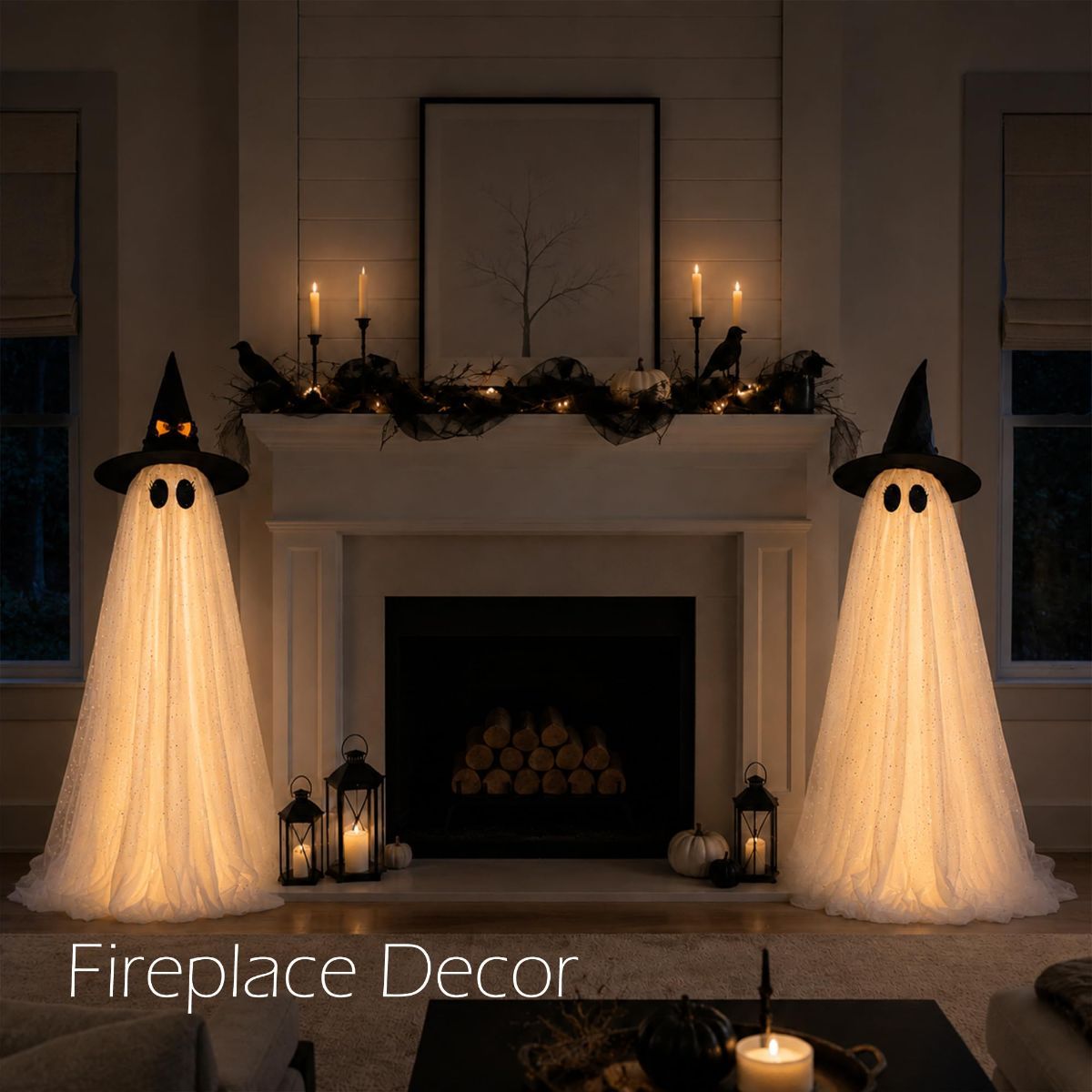 2Packs Halloween Decorations Outdoor,Halloweens Party Decoration Indoor,Spooky Ghost with Remote Control String Lights,Halloween-Ghost Lights for Porches Yards Gardens Lawn