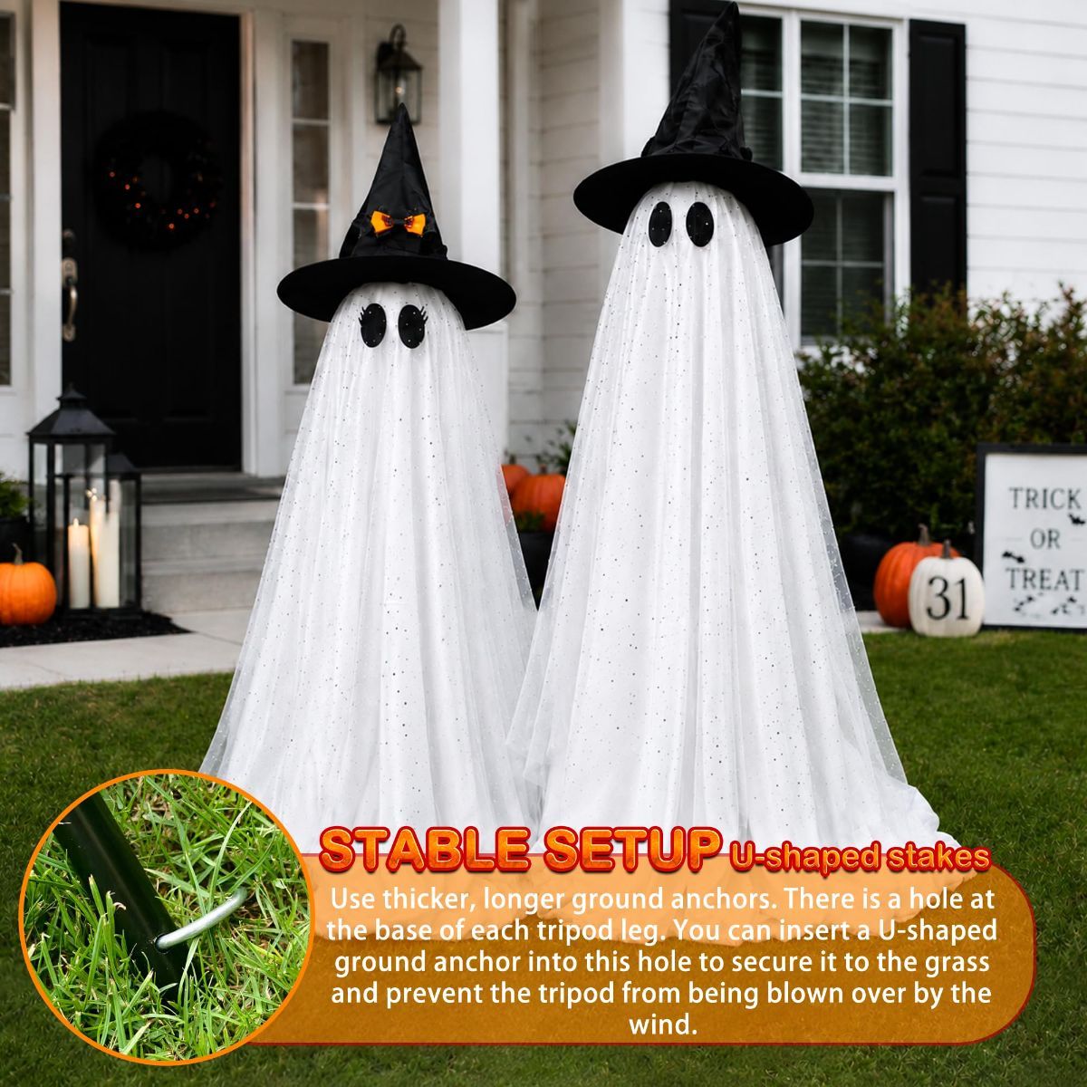 2Packs Halloween Decorations Outdoor,Halloweens Party Decoration Indoor,Spooky Ghost with Remote Control String Lights,Halloween-Ghost Lights for Porches Yards Gardens Lawn