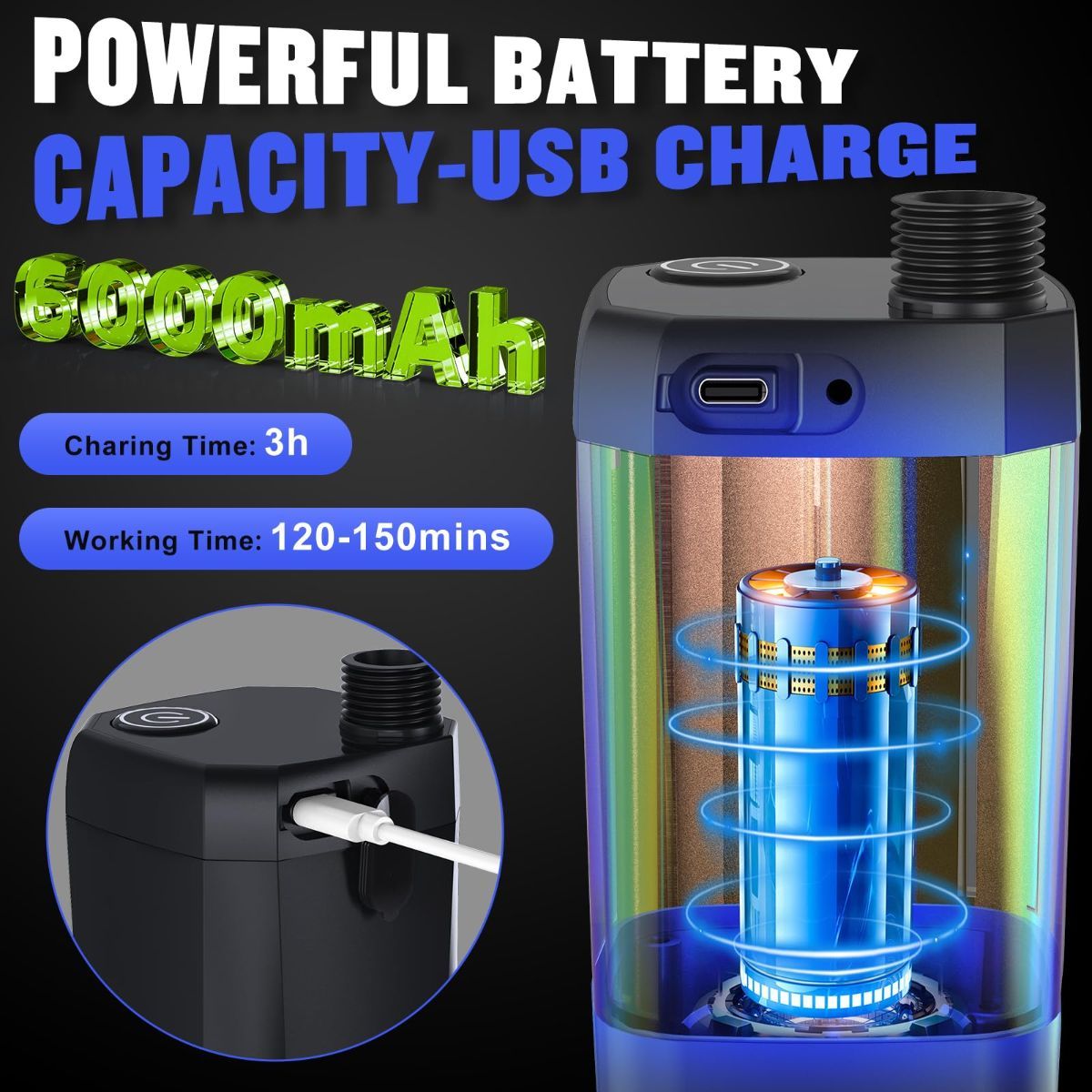 Portable Shower for Camping, [Long-Lasting] 6000mAh Rechargeable Camping Shower with Intelligent LED Display, 4 Spray Modes, IPX7 Waterproof Outdoor Camp Pump for Hiking, Travel, Car, Pet - Black - Size 4.64*2.64in