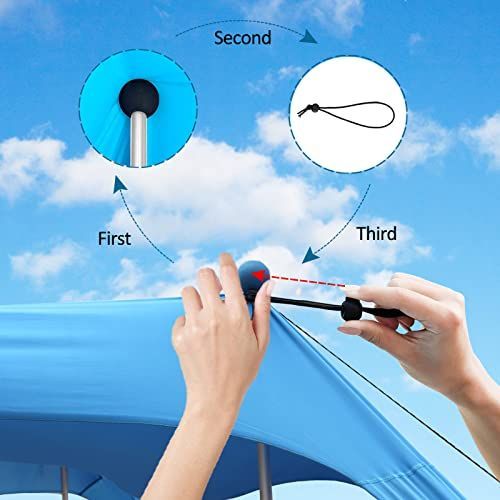 300*300*200CM 4 Poles Beach Tent Shade Canopy with UPF50+ Protection Sun Shelter Portable Camping Tents with Sandbags Poles and Ground Pegs and Anti-Wind Ropes for Beach Outdoor Camping Backyard Picnics - Blue