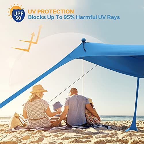 210*170*150CM 4 Poles Beach Tent Shade Canopy with UPF50+ Protection Sun Shelter Portable Camping Tents with Sandbags Poles and Ground Pegs and Anti-Wind Ropes for Beach Outdoor Camping Backyard Picnics - Green
