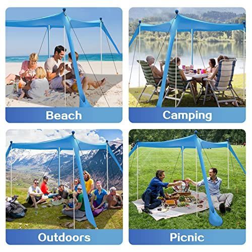 300*300*200CM 4 Poles Beach Tent Shade Canopy with UPF50+ Protection Sun Shelter Portable Camping Tents with Sandbags Poles and Ground Pegs and Anti-Wind Ropes for Beach Outdoor Camping Backyard Picnics - Green