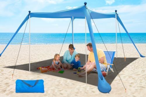 210*170*150CM 4 Poles Beach Tent Shade Canopy with UPF50+ Protection Sun Shelter Portable Camping Tents with Sandbags Poles and Ground Pegs and Anti-Wind Ropes for Beach Outdoor Camping Backyard Picnics - Red
