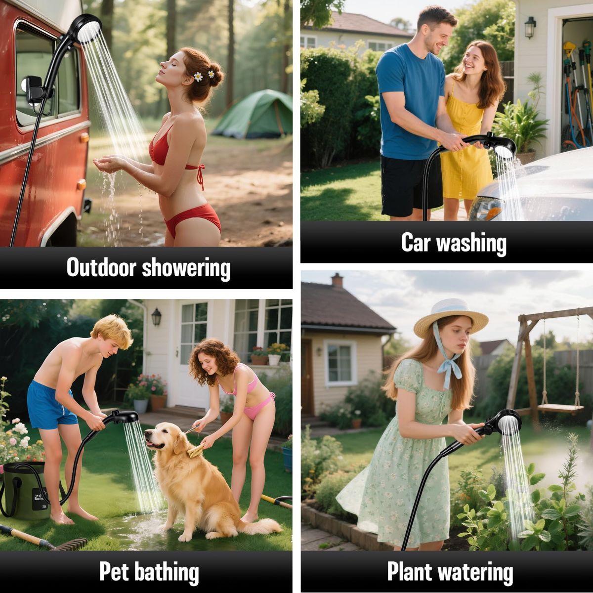 Portable Camping Shower, 6000mAh Rechargeable Outdoor Shower Pump 4 Spray Modes & Speeds, Ipx7 Waterproof, LED Display, Portable Shower for Camping, Car & Pet - Black - Size 5.3-gallon bucket, spray gun, and bath bomb