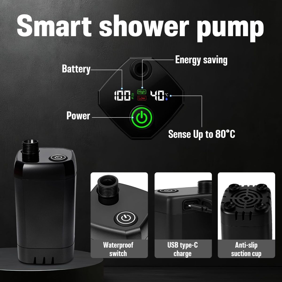 Portable Camping Shower, 6000mAh Rechargeable Outdoor Shower Pump 4 Spray Modes & Speeds, Ipx7 Waterproof, LED Display, Portable Shower for Camping, Car & Pet - Gray - Size 5.3-gallon bucket, spray gun, and bath bomb