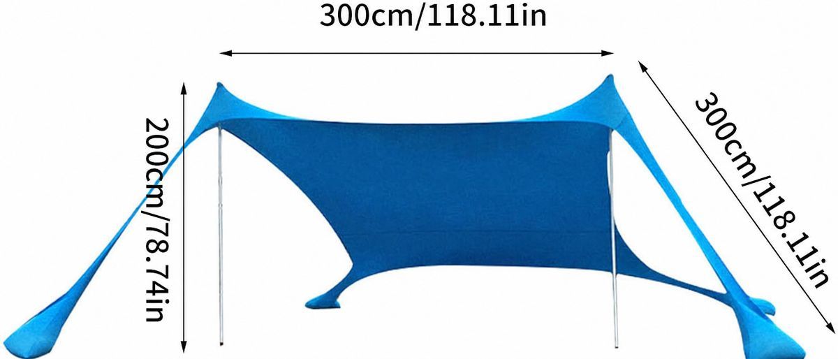 300*300*200CM 2 Poles Beach Tent Shade Canopy with UPF50+ Protection Sun Shelter Portable Camping Tents with Sandbags Poles and Ground Pegs and Anti-Wind Ropes for Beach Outdoor Camping Backyard Picnics - Green