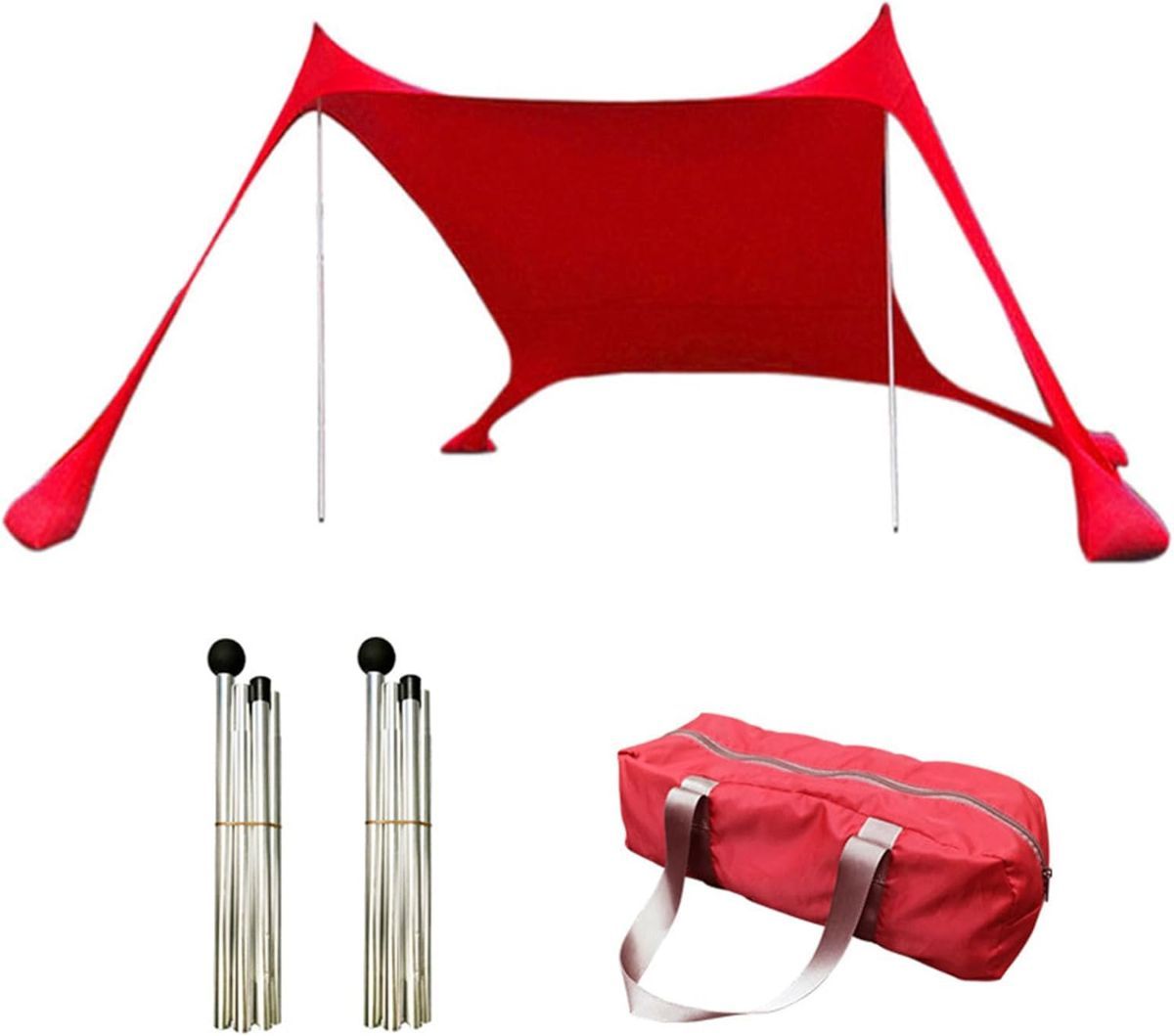 300*300*200CM 2 Poles Beach Tent Shade Canopy with UPF50+ Protection Sun Shelter Portable Camping Tents with Sandbags Poles and Ground Pegs and Anti-Wind Ropes for Beach Outdoor Camping Backyard Picnics - Red
