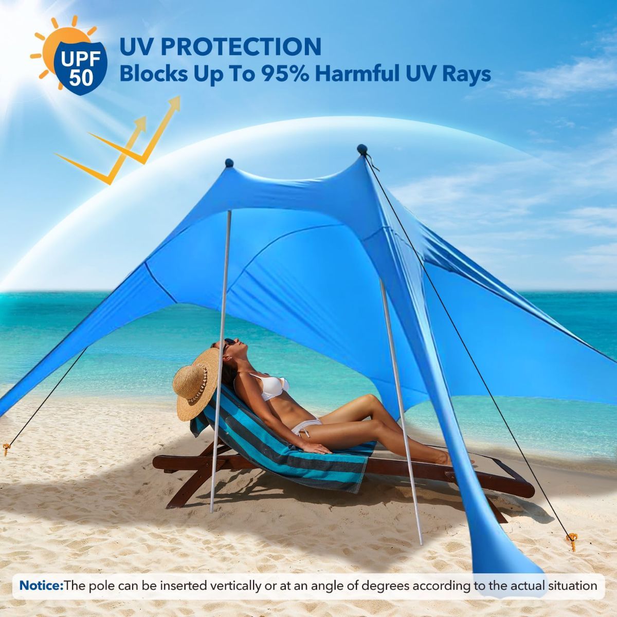 300*300*200CM 2 Poles Beach Tent Shade Canopy with UPF50+ Protection Sun Shelter Portable Camping Tents with Sandbags Poles and Ground Pegs and Anti-Wind Ropes for Beach Outdoor Camping Backyard Picnics - Red