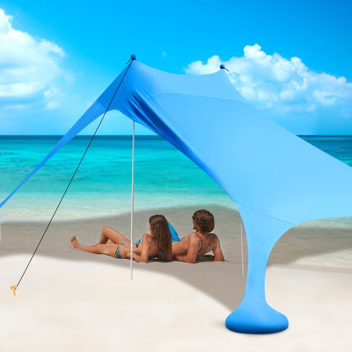 300*300*200CM 2 Poles Beach Tent Shade Canopy with UPF50+ Protection Sun Shelter Portable Camping Tents with Sandbags Poles and Ground Pegs and Anti-Wind Ropes for Beach Outdoor Camping Backyard Picnics - Red