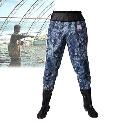 Waist Wading Pants, Thickened Rain Boots, Water Pants with PVC Waterproof, Anti Slip, Wear-Resistant Wading Boots,for Fly Fishing,Duck Hunting,Kayaking - Camo1 - Size 43