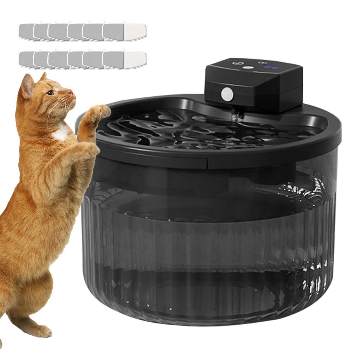 Wireless Cat Water Fountain for Drinking, 5000Mah Battery Powered Pet Water Fountain with Motion Sensor, 12 Filtersand Super Silent Pump for Cats and Dogs - Black - Size 19.5*16.5cm