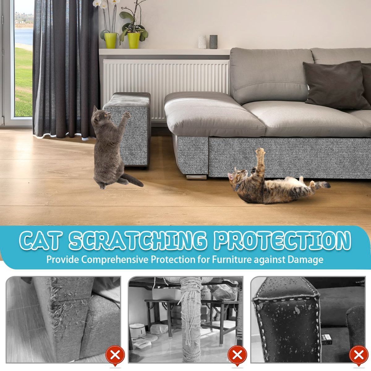 Cat Scratching Pad DIY Cat Accessory Cat Furniture Protection Cat Climbing - Beige - Size 15.8''×118''