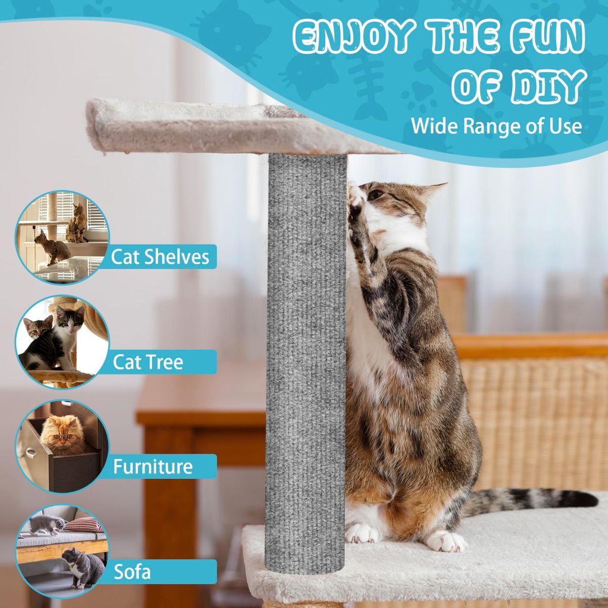 Cat Scratching Pad DIY Cat Accessory Cat Furniture Protection Cat Climbing - Blue - Size 15.8''×118''