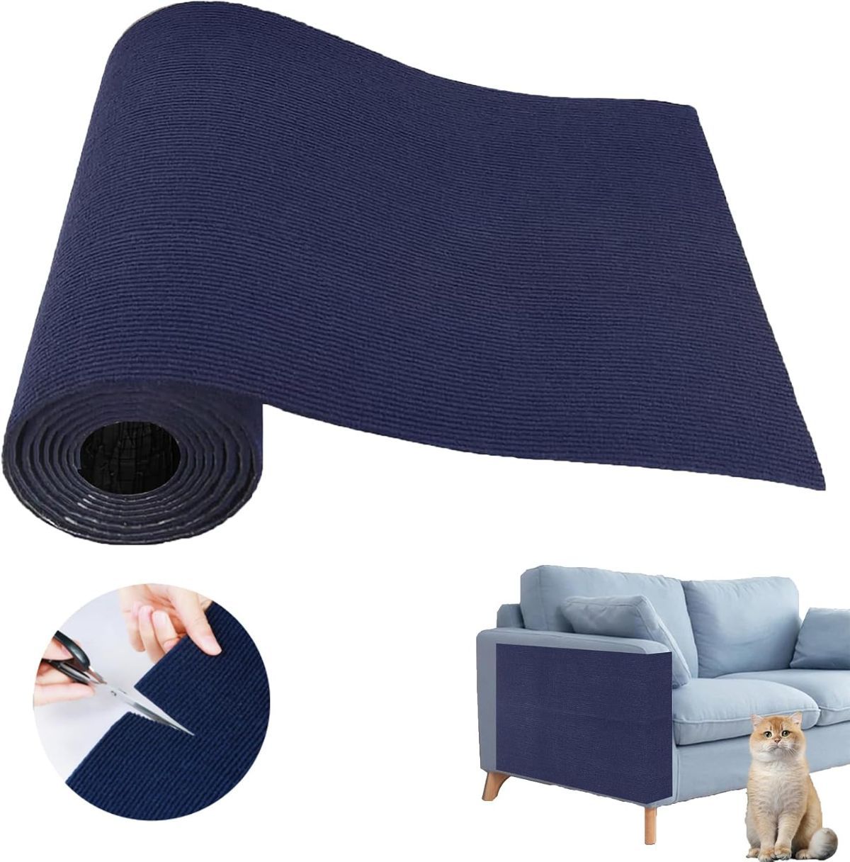 196.8"X15.8" Self-Adhesive Cat Scratching Mat - Durable Couch Protector from Cat Claws, DIY Furniture Protector from Cats Scratching, Sticky cat Scratch Wall mat- No Residue, Safe for Cats - Blue