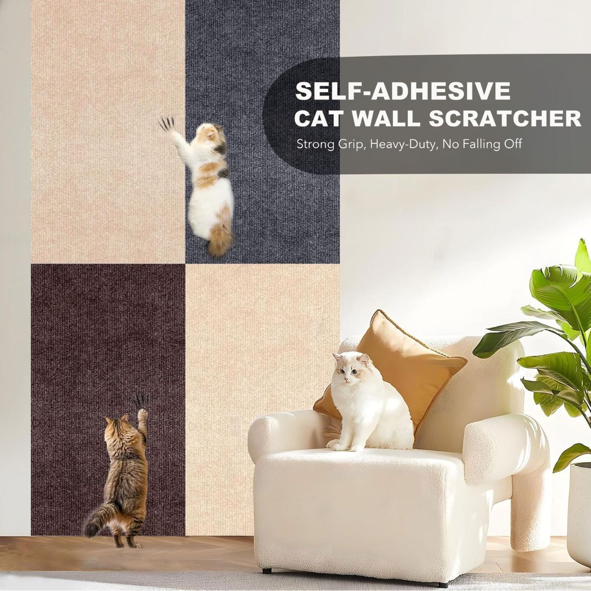 78.7"X15.8" Self-Adhesive Cat Scratching Mat - Durable Couch Protector from Cat Claws, DIY Furniture Protector from Cats Scratching, Sticky cat Scratch Wall mat- No Residue, Safe for Cats - Khaki