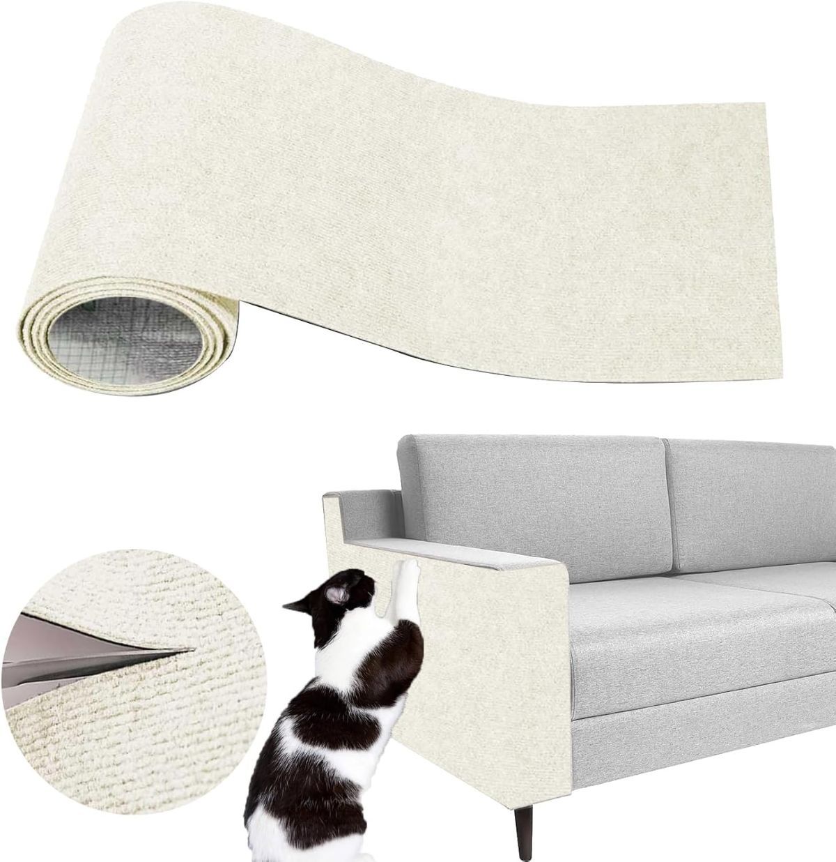 196.8"X15.8" Self-Adhesive Cat Scratching Mat - Durable Couch Protector from Cat Claws, DIY Furniture Protector from Cats Scratching, Sticky cat Scratch Wall mat- No Residue, Safe for Cats - Beige