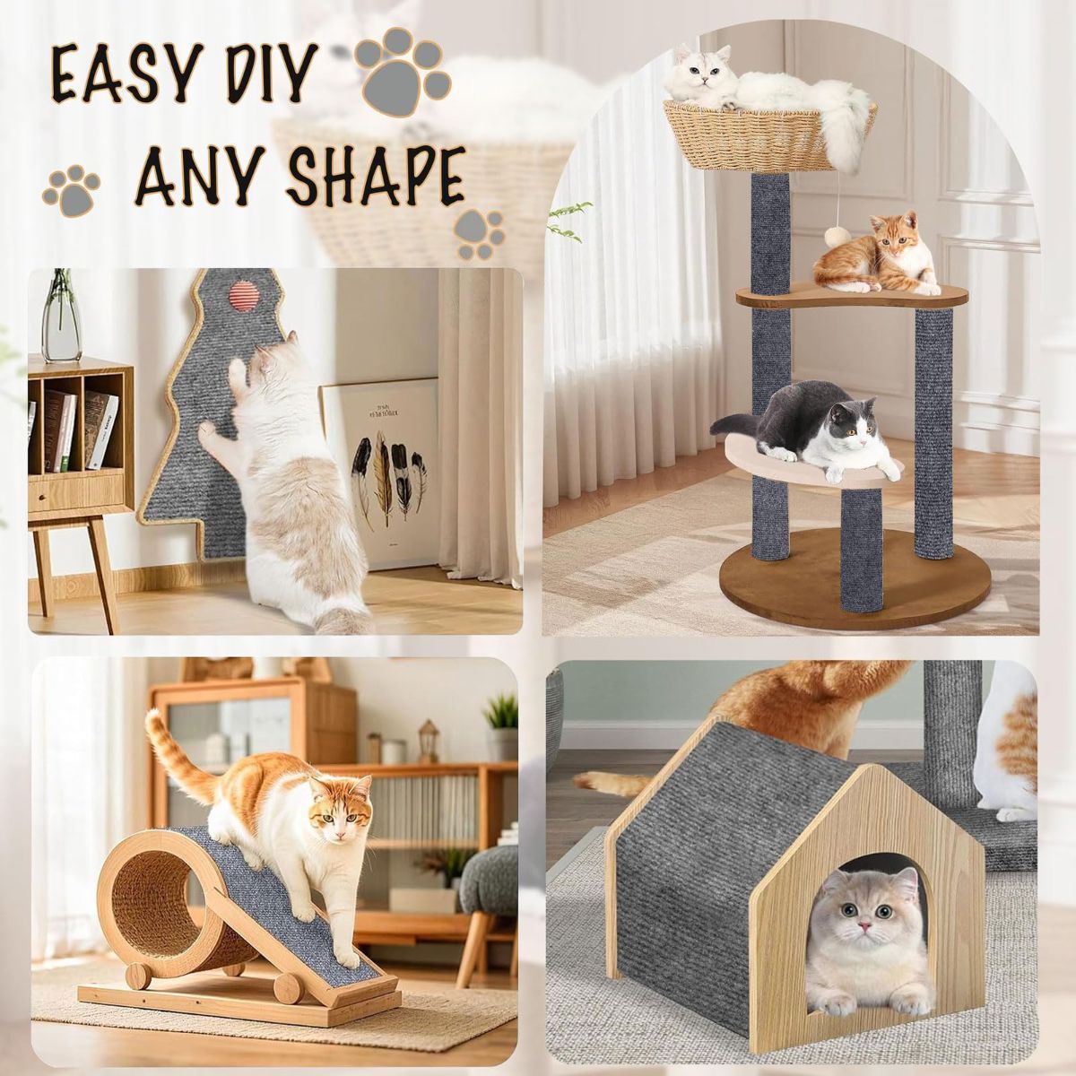 196.8"X15.8" Self-Adhesive Cat Scratching Mat - Durable Couch Protector from Cat Claws, DIY Furniture Protector from Cats Scratching, Sticky cat Scratch Wall mat- No Residue, Safe for Cats - Beige