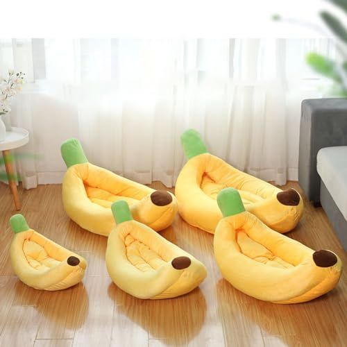 Banana Bed, Banana Shaped Pet Bed for Cats & Small Dogs - Cozy Cave Design with Machine Washable Cover, Non-Slip Bottom & Soft Faux Fur Lining, Multiple Sizes (S-XL) for Year-Round Comfort - Pink - Size Medium