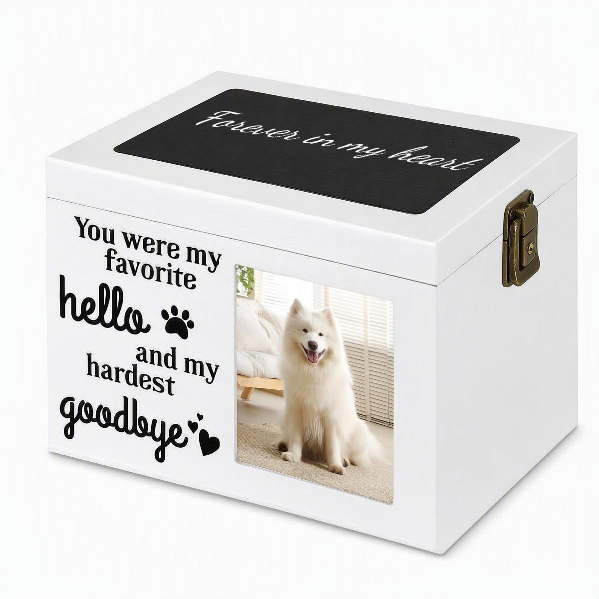 PLockable Wooden Pet Urn with Photo Frame for Dog Cat Ashes White Handcrafted Wood Cremation Container.Elegant Memorial Keepsake To Preserve Ashes,Tender Lasting Tribute For Furry Companions - White - Size 1Pack