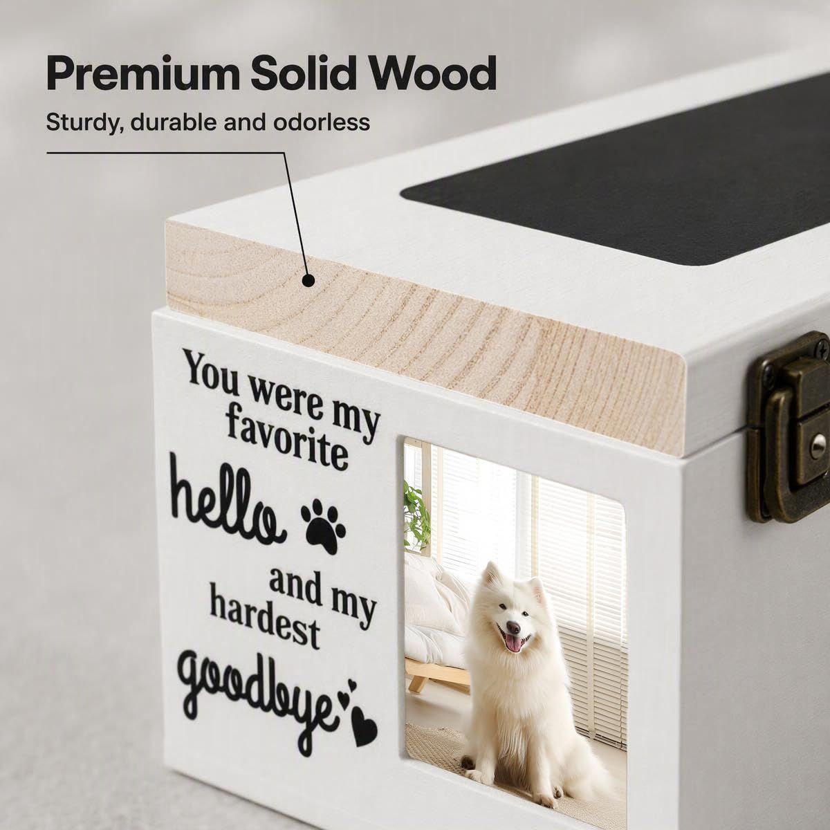 PLockable Wooden Pet Urn with Photo Frame for Dog Cat Ashes White Handcrafted Wood Cremation Container.Elegant Memorial Keepsake To Preserve Ashes,Tender Lasting Tribute For Furry Companions - White - Size 1Pack