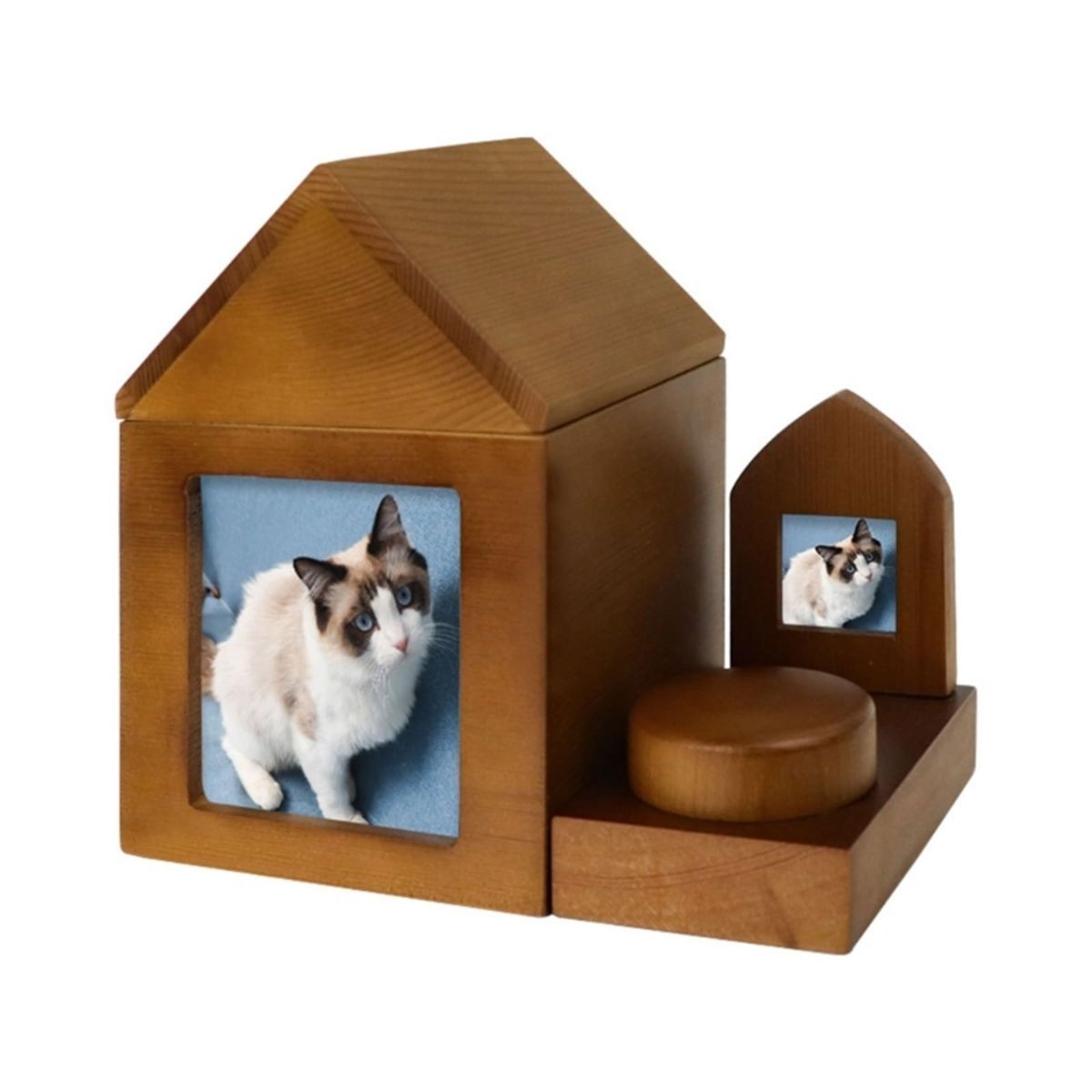 Pet Urn Nostalgia Passing Away Dog Cat Cabin Urn with Photo Frame Pet Coffin - Brown - Size Large group