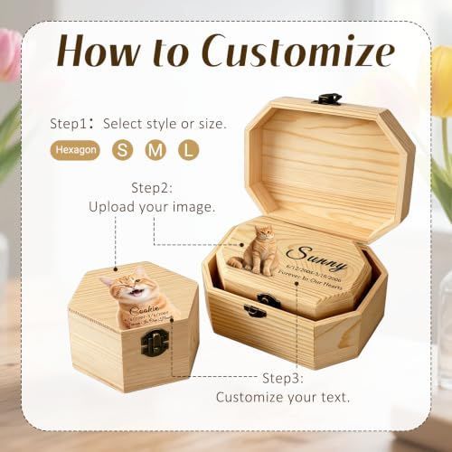 Personalized Wooden Pet Urn for Dog Cat Ashes, Custom Photo Engraved Memorial Keepsake Box with Name & Dates, Handmade Solid Wood Cremation Urn for Pet Loss Tribute - Wood - Size M