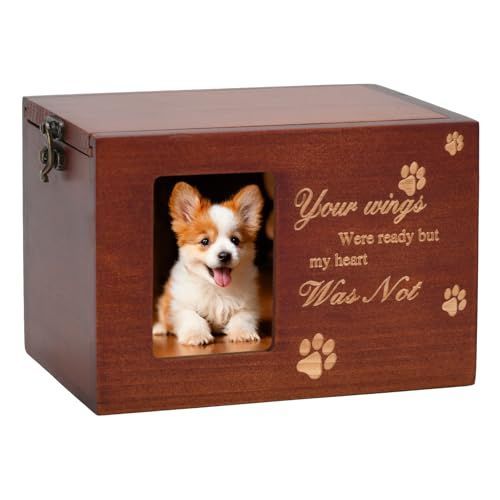 Pet Memorial Urns for Dog or Cat Ashes, Large Wooden Funeral Cremation Urns with Photo Frame, Keepsake Memory Box with Flannel Lining - Black - Size 16*11.2*11cm