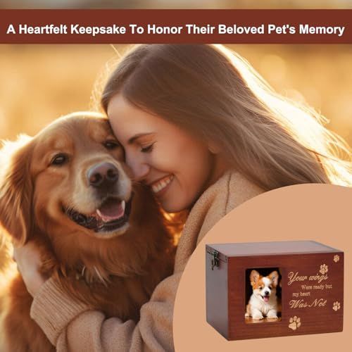 Pet Memorial Urns for Dog or Cat Ashes, Large Wooden Funeral Cremation Urns with Photo Frame, Keepsake Memory Box with Flannel Lining - Black - Size 16*11.2*11cm