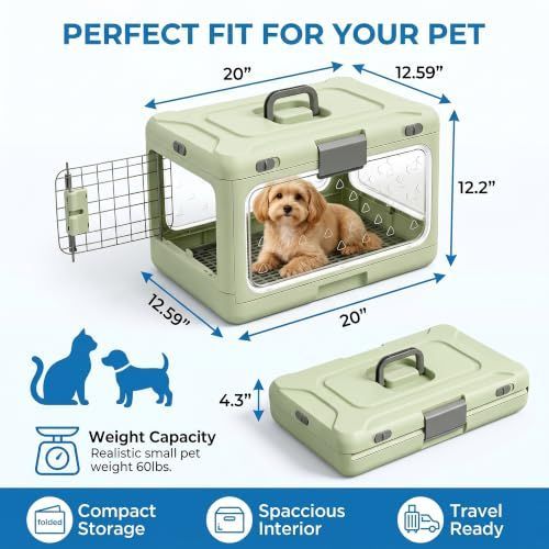 Foldable Hard Cat Carrier, Transparent Pet Crate for Cats & Small Dogs, Collapsible Travel Kennel with Ventilation & Urine Pad Mesh Grid, Portable Travel cage, Essential for pet Travel - Yellow - Size 20*12.59*12.2in