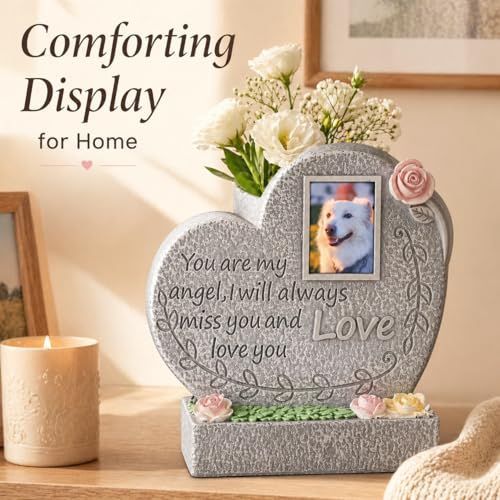 Pet Memorial Stone for Loss of Dog or Cat-Resin Dog Memorial Gifts with Flower Language Design-Heartfelt Pet Loss Sympathy Gift-Dog Passing Away Remembrance Keepsake - Gray - Size Accompany