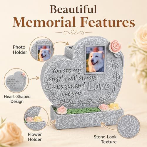 Pet Memorial Stone for Loss of Dog or Cat-Resin Dog Memorial Gifts with Flower Language Design-Heartfelt Pet Loss Sympathy Gift-Dog Passing Away Remembrance Keepsake - Gray - Size Accompany