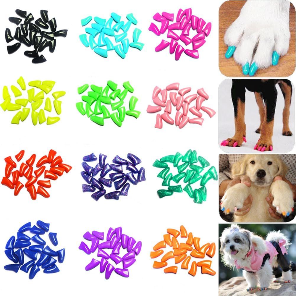 Small 120pcs (12 Colors) Dog Nail Caps | Dog Claw Covers Dog Nail Covers with Adhesives Glue and Applicators - Multi-color - Size S