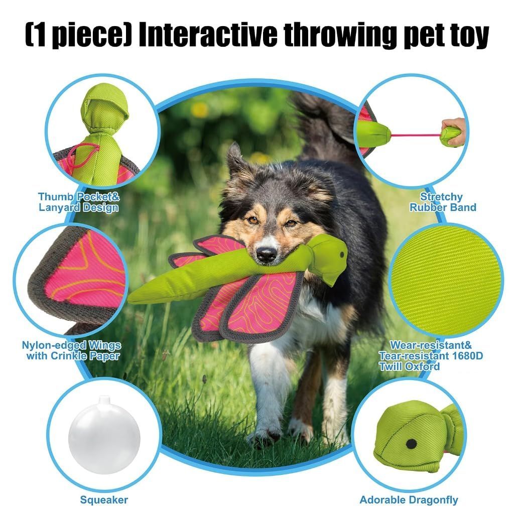 Interactive Dog Training Toy Fun Squeaky Bouncing Flying Ball Dog Chew Toy for Aggressive Chewers Chewing Outdoor Play - Multi - Size Dragonfly