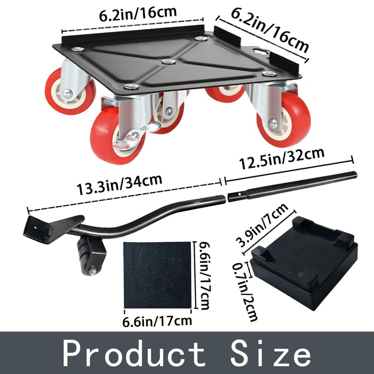 Large Furniture-Dolly-Furniture-Movers with-5-Wheels, Furniture Sliders Lifters Tool Set for Moving Heavy Duty, Furniture Dollies - Black-red