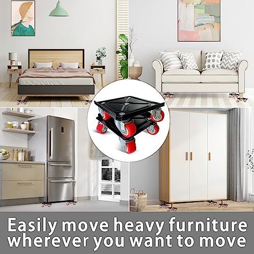 Large Furniture-Dolly-Furniture-Movers with-5-Wheels, Furniture Sliders Lifters Tool Set for Moving Heavy Duty, Furniture Dollies - Black-red