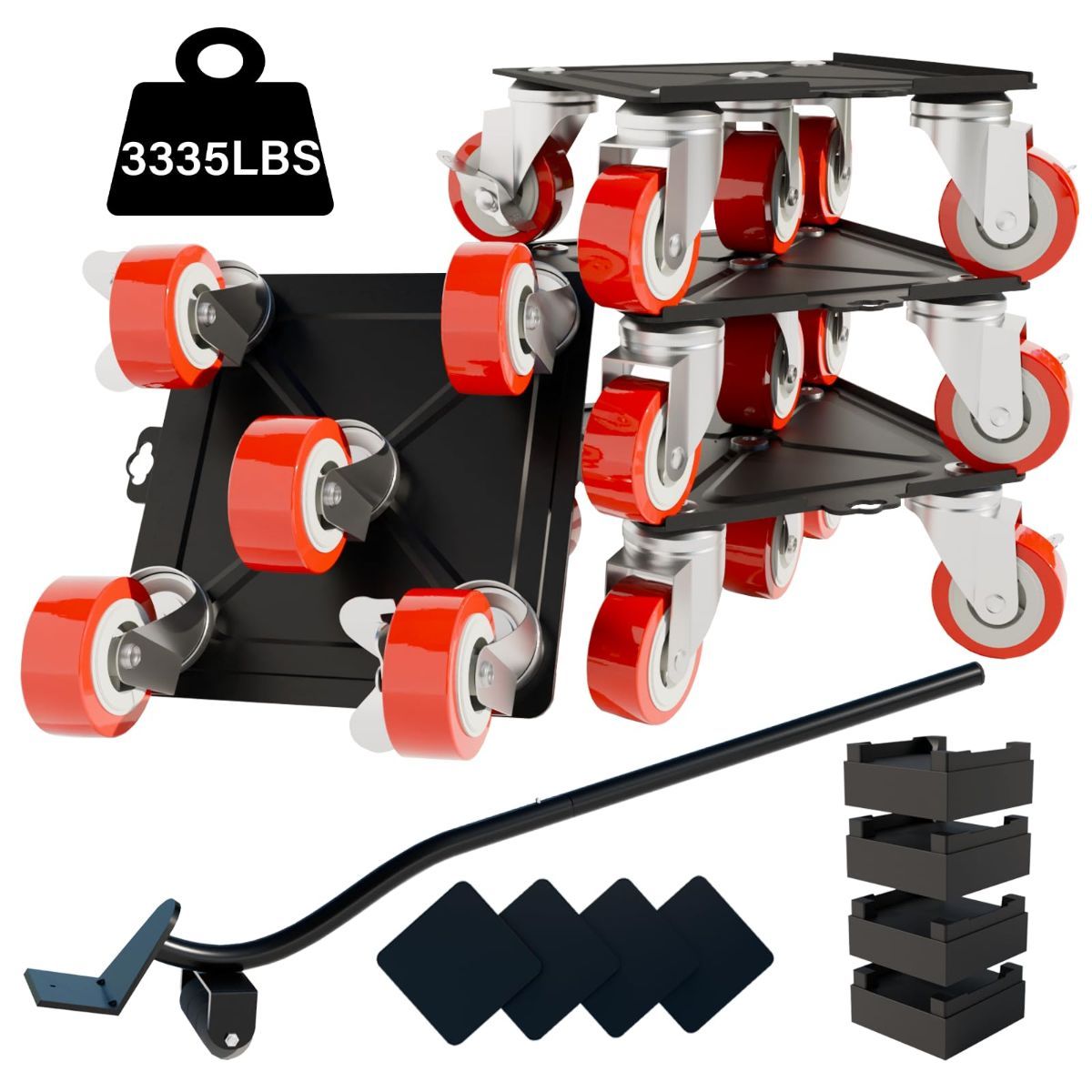 Small Furniture-Dolly-Furniture-Movers with-5-Wheels, Furniture Sliders Lifters Tool Set for Moving Heavy Duty, Furniture Dollies - Black-red
