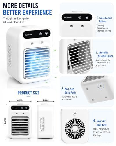 Portable Air Conditioners, Personal Cooling Fan with Humidifier, Rechargeable Mini Air Cooler for Car, Mini Air Conditioners with 2 Speeds for Home, Office, Bedroom, Camping