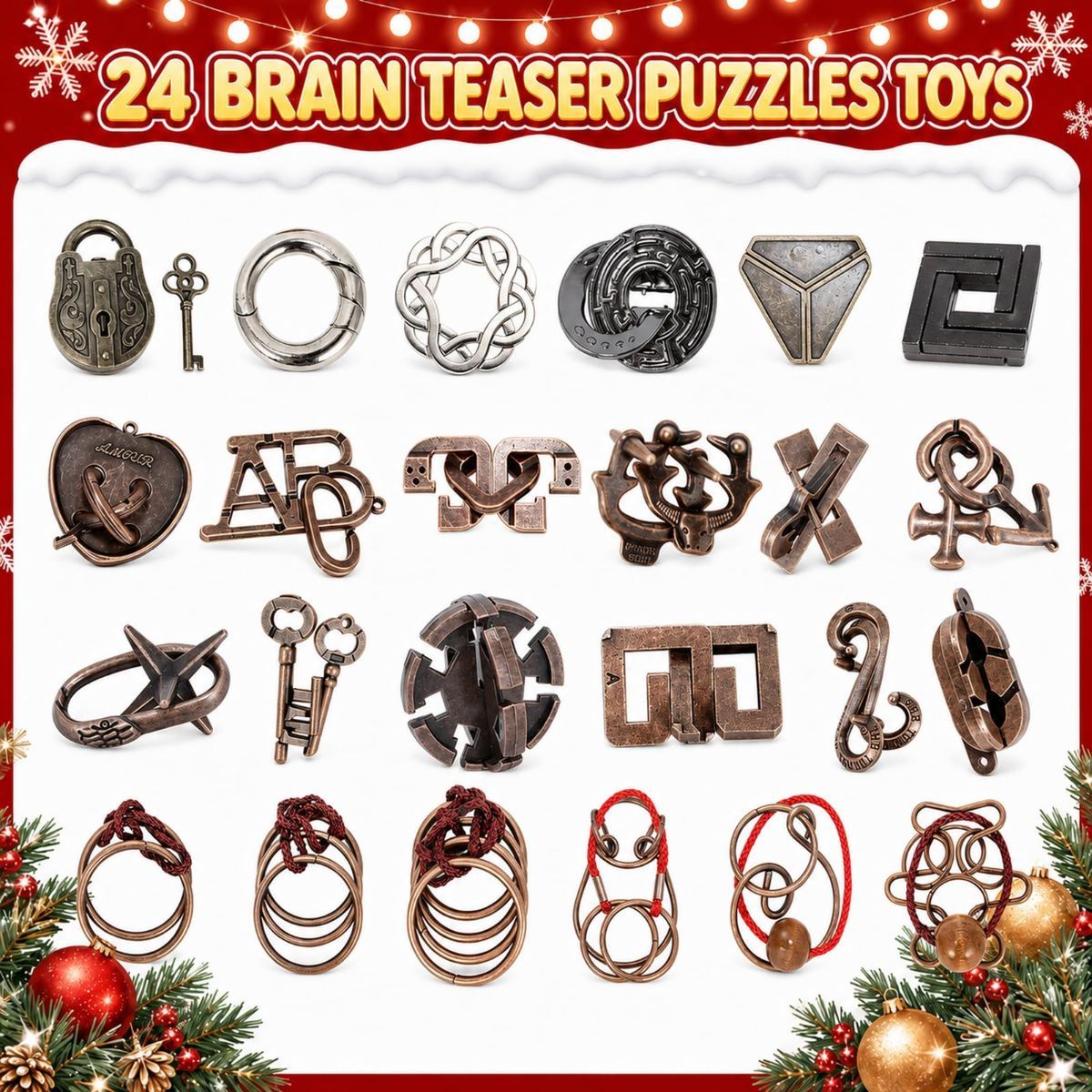 Advent Calendar 2026 Brain Teaser, Teens Adults 24 Days Christmas Countdown Metal 3D Unlock Interlocking Puzzle, IQ Logic & Mind Challenges, Xmas Countdown Calendar for Adults Teens
