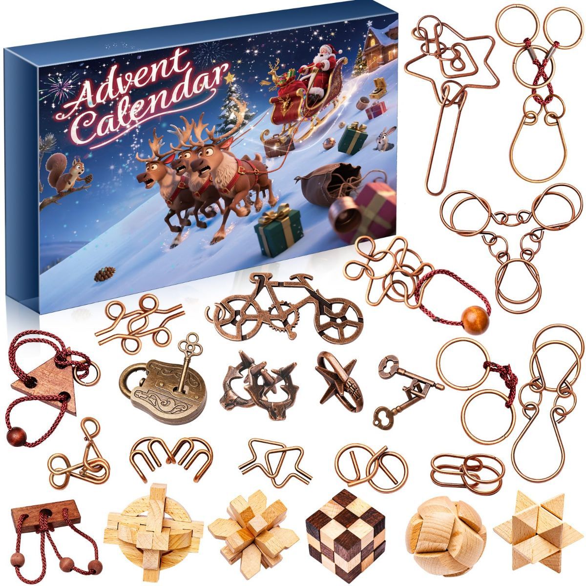 Brain Teaser Advent Calendar for Teens Adults Older Kid Seniors Family 24 Puzzles & Challenge Card, Christmas Countdown Calendar for Xmas Gathering Fun, Brain Challenges Games for Party