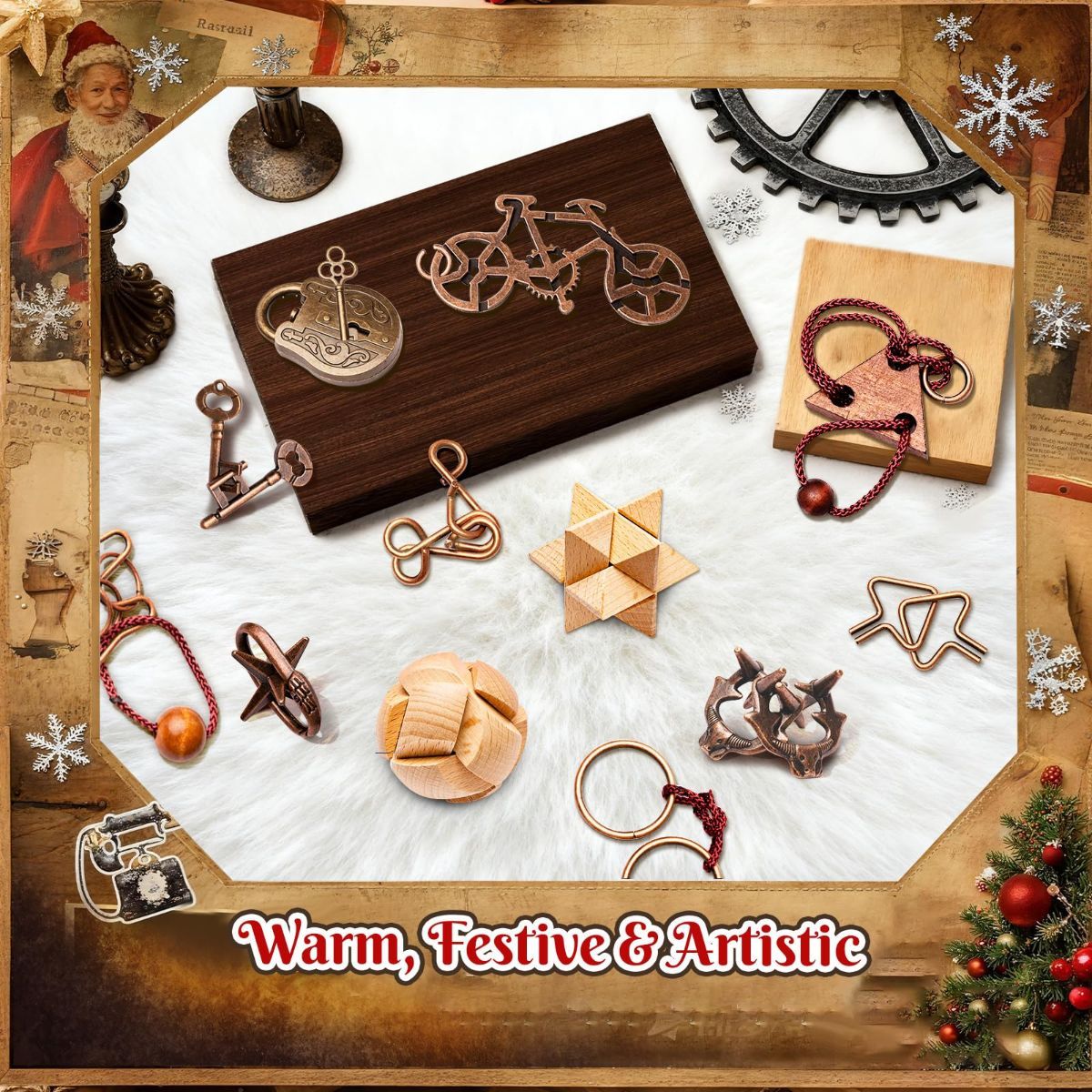 Brain Teaser Advent Calendar for Teens Adults Older Kid Seniors Family 24 Puzzles & Challenge Card, Christmas Countdown Calendar for Xmas Gathering Fun, Brain Challenges Games for Party