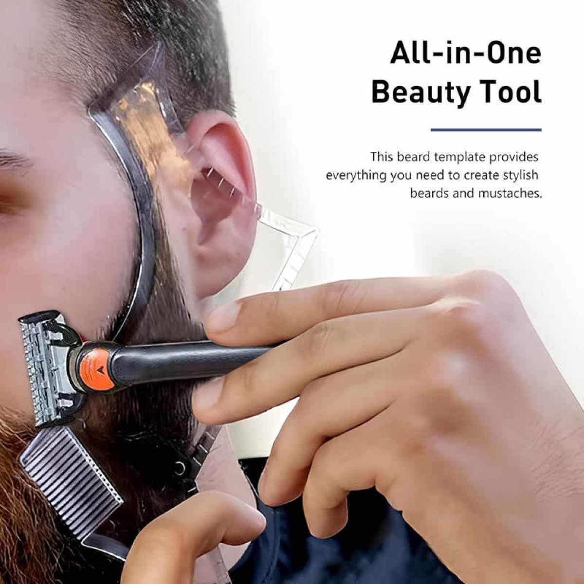 Men's Beard Styling Template for Goatee, sideburns, Chin, Cheek/Neck line, Symmetry/Curve/Step Cut - Black - Size 20cm