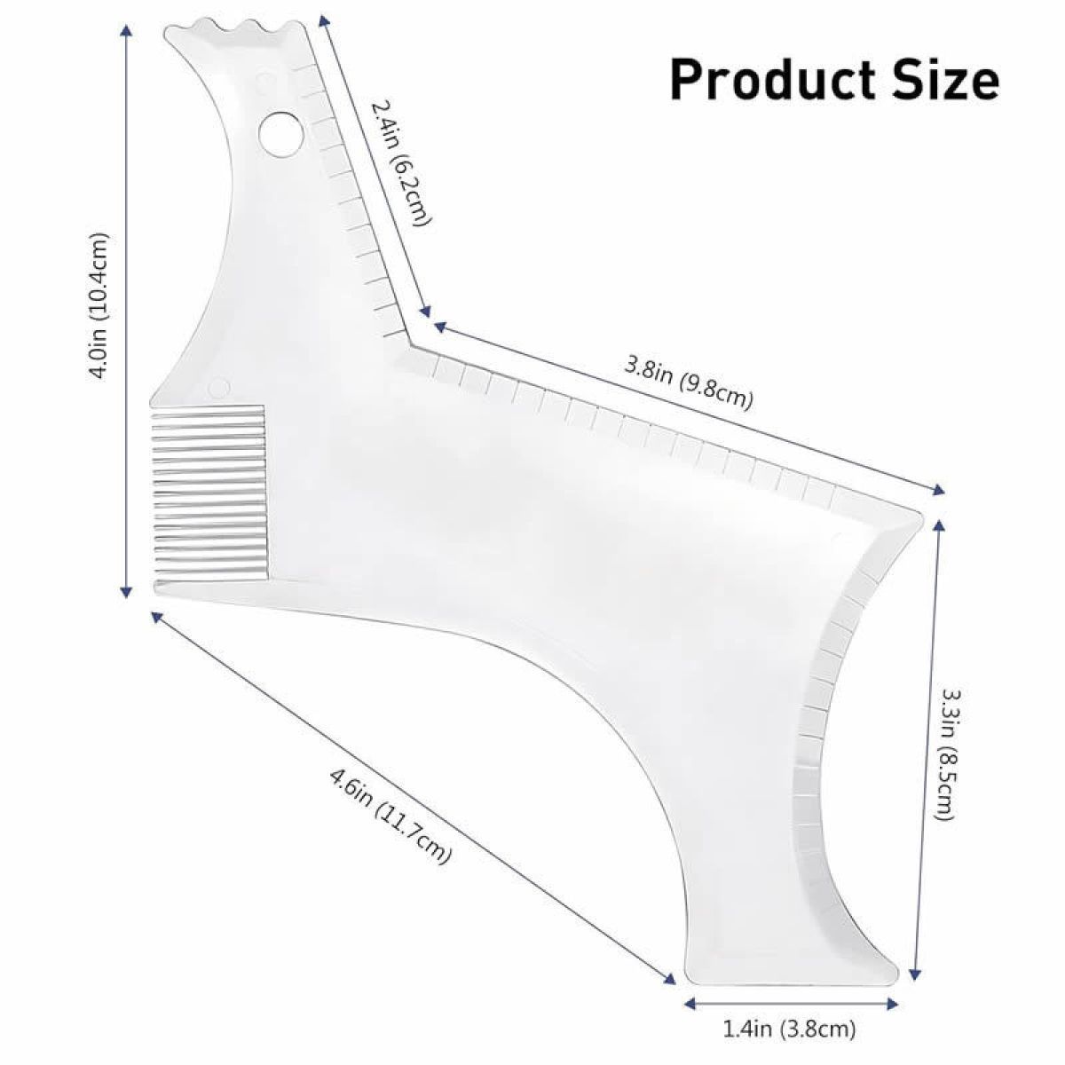Men's Beard Styling Template for Goatee, sideburns, Chin, Cheek/Neck line, Symmetry/Curve/Step Cut - Clear - Size 20cm