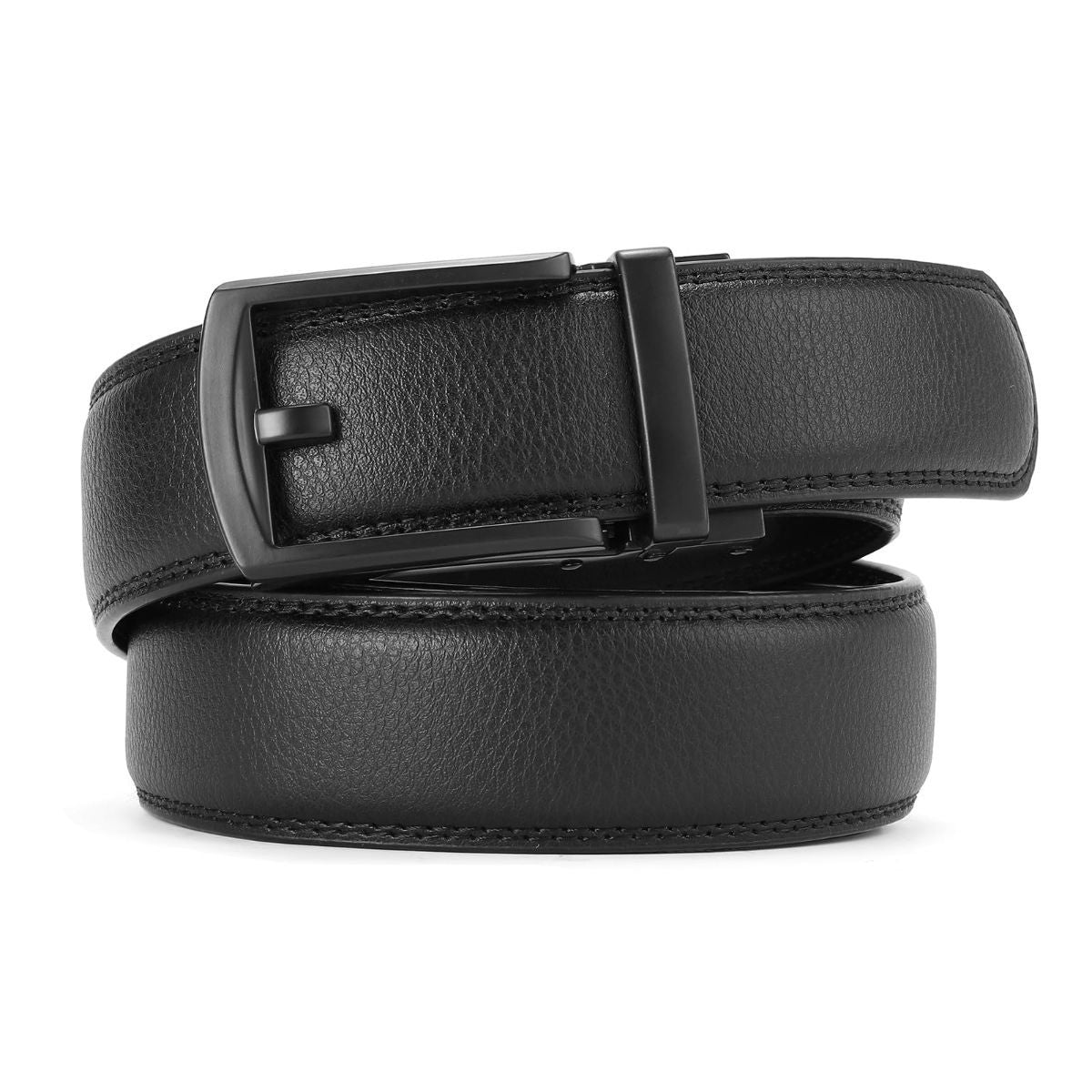 Ratchet Belt for Men Genuine Leather - Micro-Adjust Buckle Trim to Fit Dress Belt Casual to Formal Gift Boxed - Basic Black - Black - Size 42"-50" Waist Adjustable