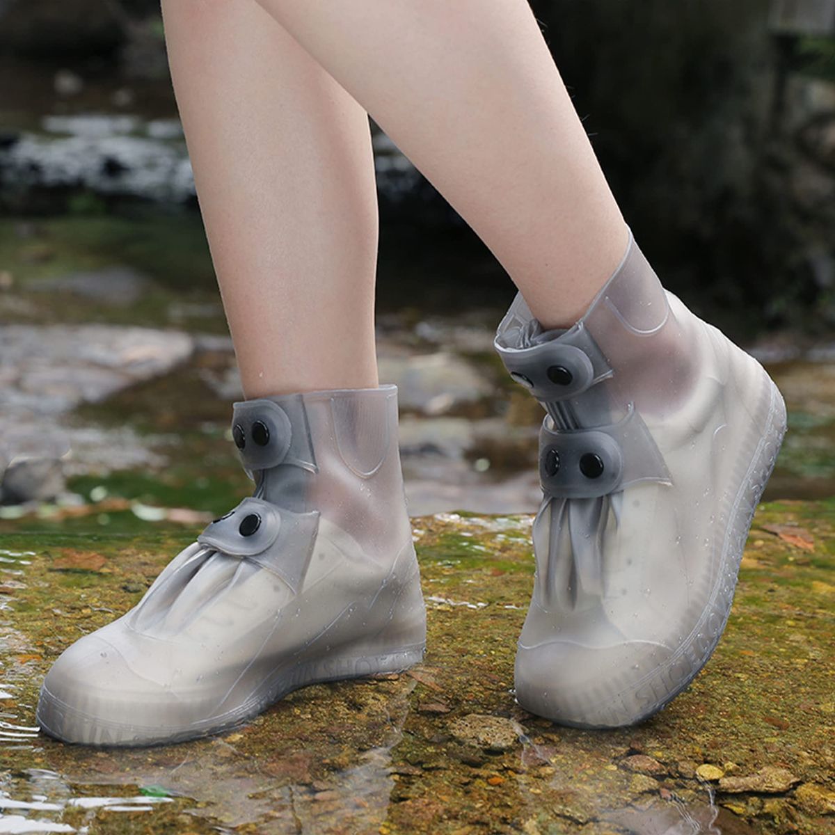 Rain Boot Covers Waterproof Rain Shoe Covers Silicone Shoe Protector Overshoes Sand Control Non-Slip Foldable Reusable Galoshes for Men Women Rainy Outdoor Cycling Fishing Camping - Gray - Size M