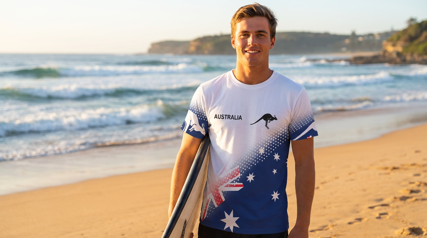 Australian Flag Kangaroo Print Unisex O-Neck Short Sleeve T-Shirt Summer Breathable Cotton Blend Streetwear Top（4XL）