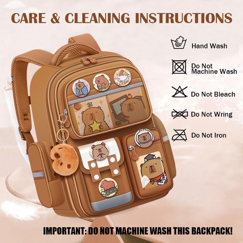 Cute Capybara Backpack with Chic Case and More Pins Ita Bag Cartoon Laptop Travel Utility Funny Going Out Casual Bag(Khaki)