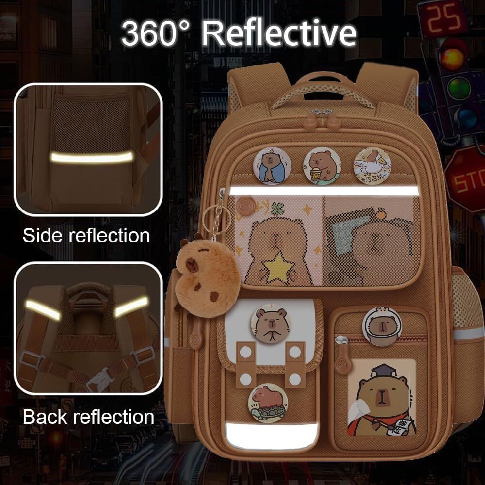 Cute Capybara Backpack with Chic Case and More Pins Ita Bag Cartoon Laptop Travel Utility Funny Going Out Casual Bag(Khaki)