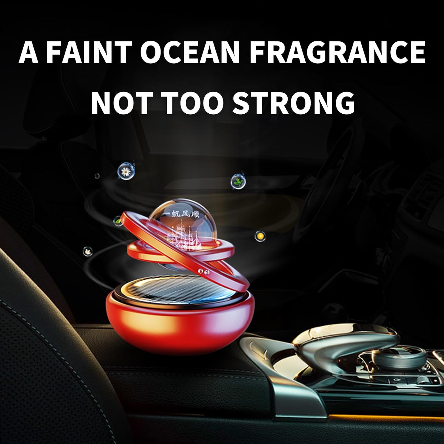 Black Solar-Powered Rotating Car Air Freshener: Space-Themed Dashboard Decor with Ocean Scent & 16 Cologne Pads